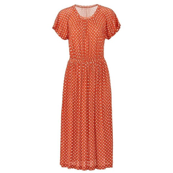 💕STINE GOYA💕 Caitlin Midi Dress ~ Rust Orange Polka Dot Print Medium - Picture 10 of 16